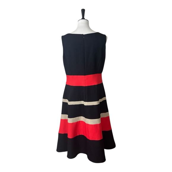 Evan Picone Black Label Dres A-line V-neck Black Red Colorblock Women’s Size 12 - Picture 4 of 11